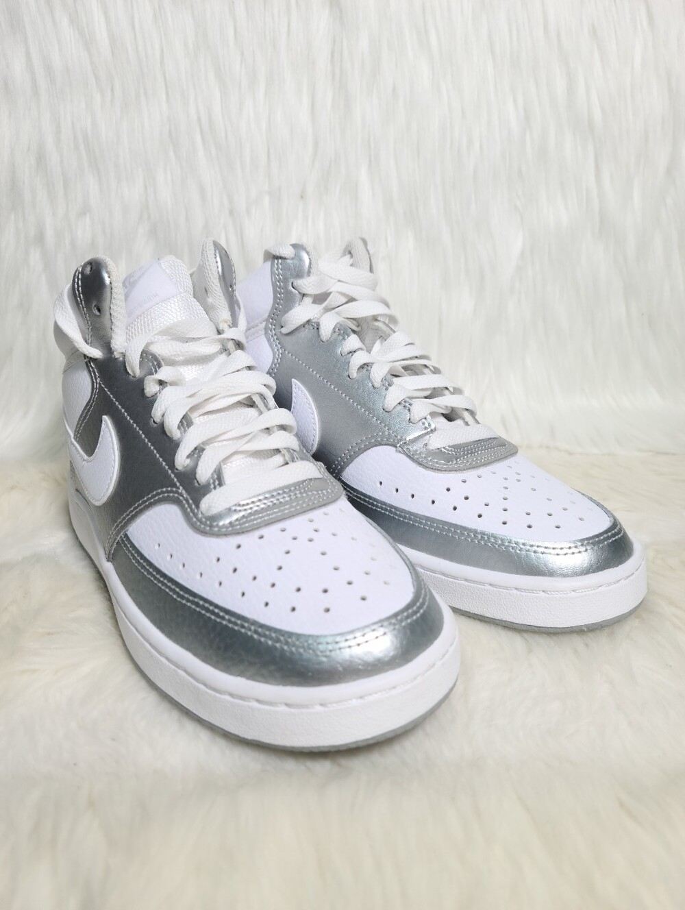 Nike Court Vision Mid White Metallic Silver White Women 7.5 NEW